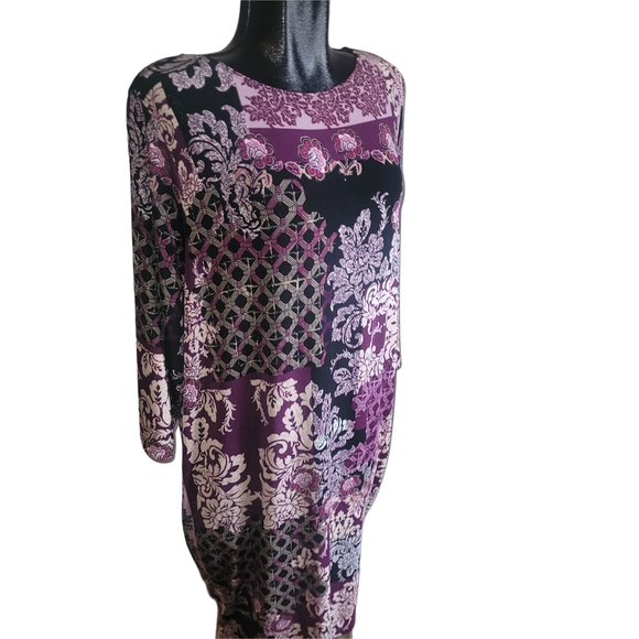 Chico's Royal Damask Purple and Black Shift Dress 16 - Picture 3 of 7